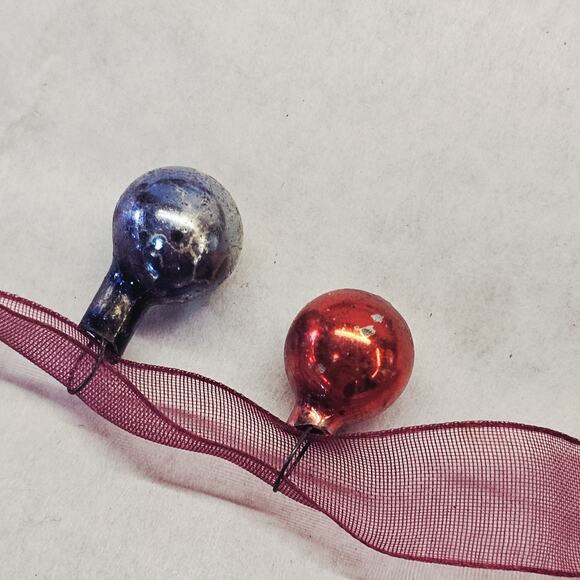 Vintage Feather Tree Mercury Glass 21 Ornaments On Christmas Tree Garland Ribbon - Picture 3 of 11